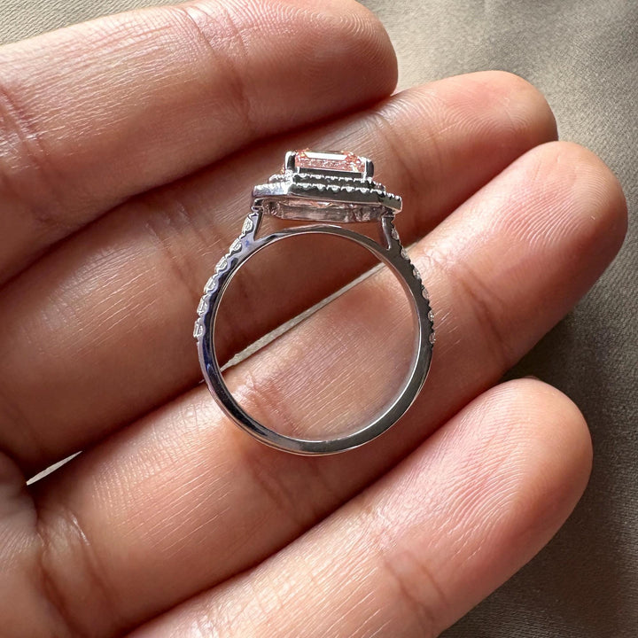 2.50CT Pink Asscher Cut Lab Grown Double Halo Diamond Engagement Ring