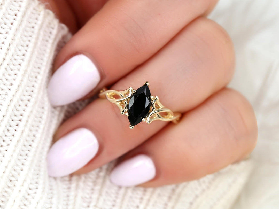 1.50CT Black Marquise Cut Lab Grown Knot Infinity Engagement Ring