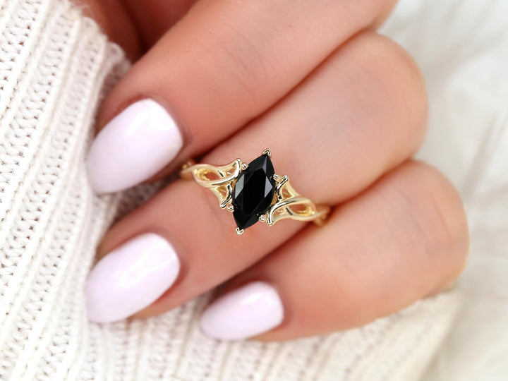 1.50CT Black Marquise Cut Lab Grown Knot Infinity Engagement Ring