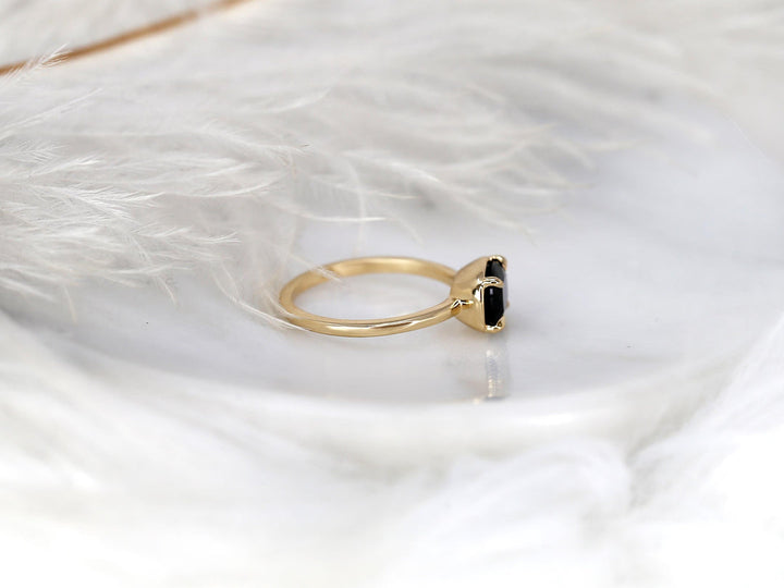 1.50CT Black Cushion Cut Lab Grown East West Engagement Ring