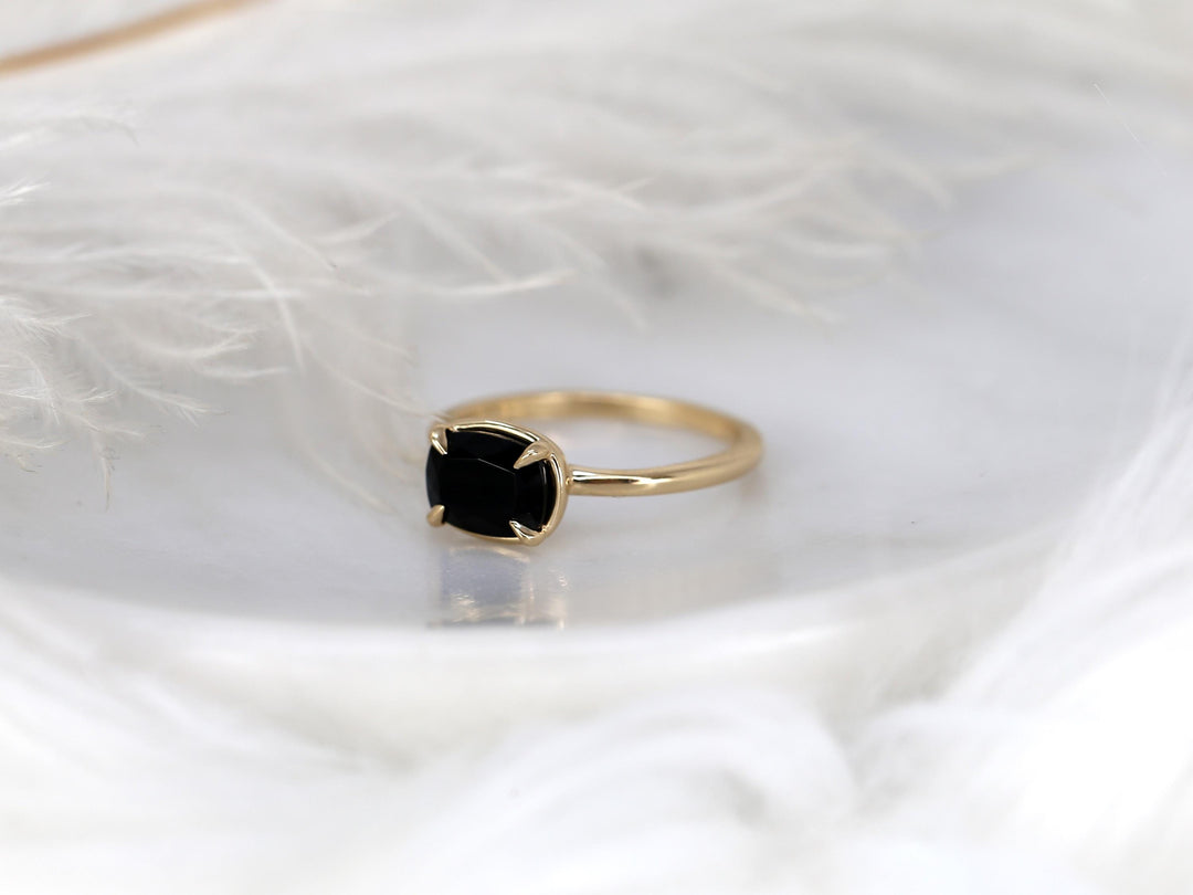 1.50CT Black Cushion Cut Lab Grown East West Engagement Ring