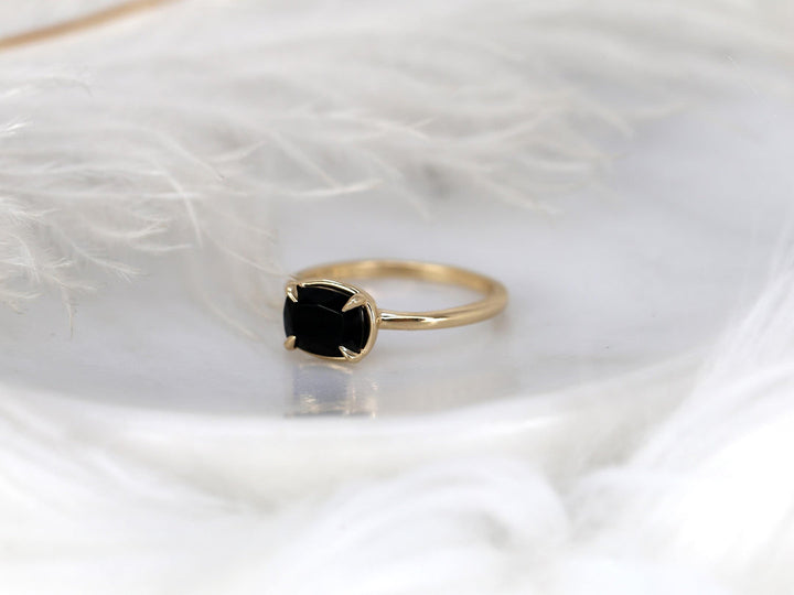 1.50CT Black Cushion Cut Lab Grown East West Engagement Ring