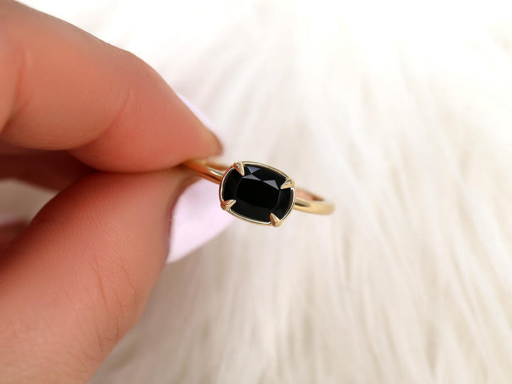 1.50CT Black Cushion Cut Lab Grown East West Engagement Ring