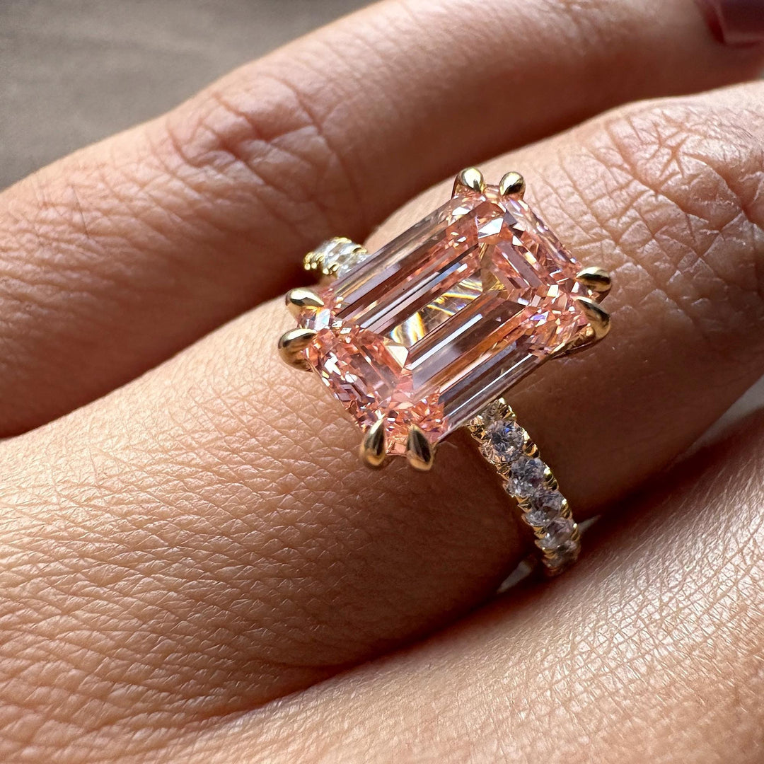 3.0CT Pink Emerald Cut Lab Grown Diamond Double Prong Engagement Ring