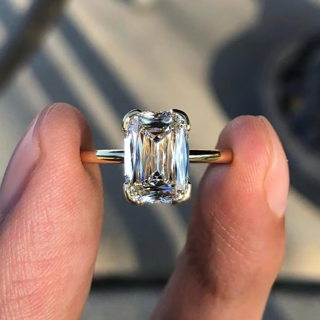 3.0CT Emerald Criss Cut Lab Grown D/VS1 Diamond Hidden Halo Engagement Ring