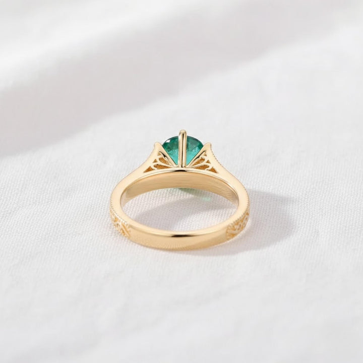 1.50CT Green Round Diamond Antique Filigree Emerald Ring