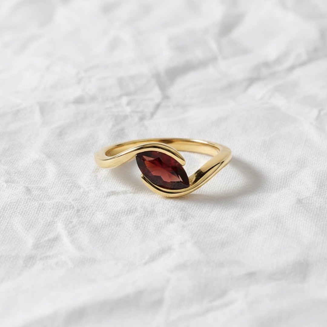 1.50CT Red Garnet Marquise Bypass Diamond Engagement Ring