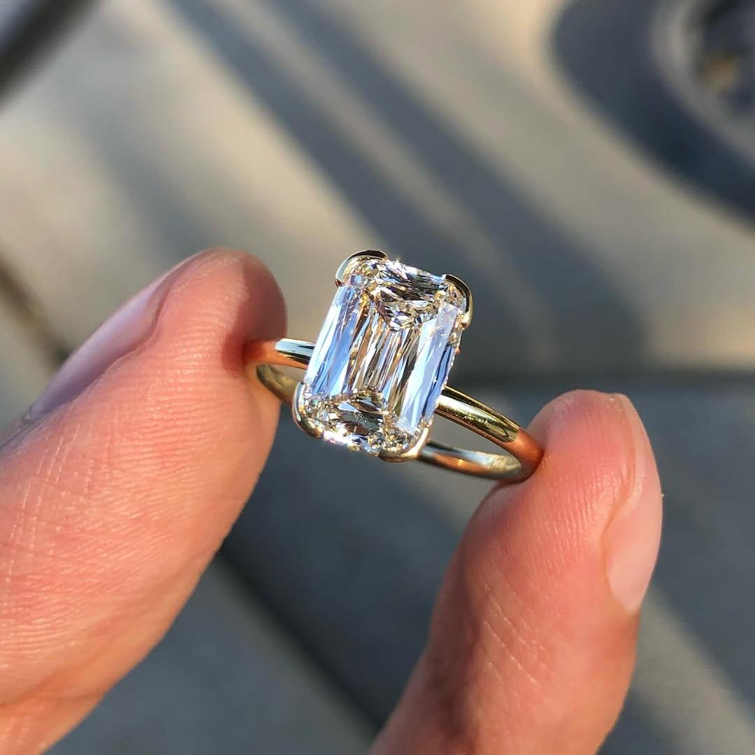3.0CT Emerald Criss Cut Lab Grown D/VS1 Diamond Hidden Halo Engagement Ring