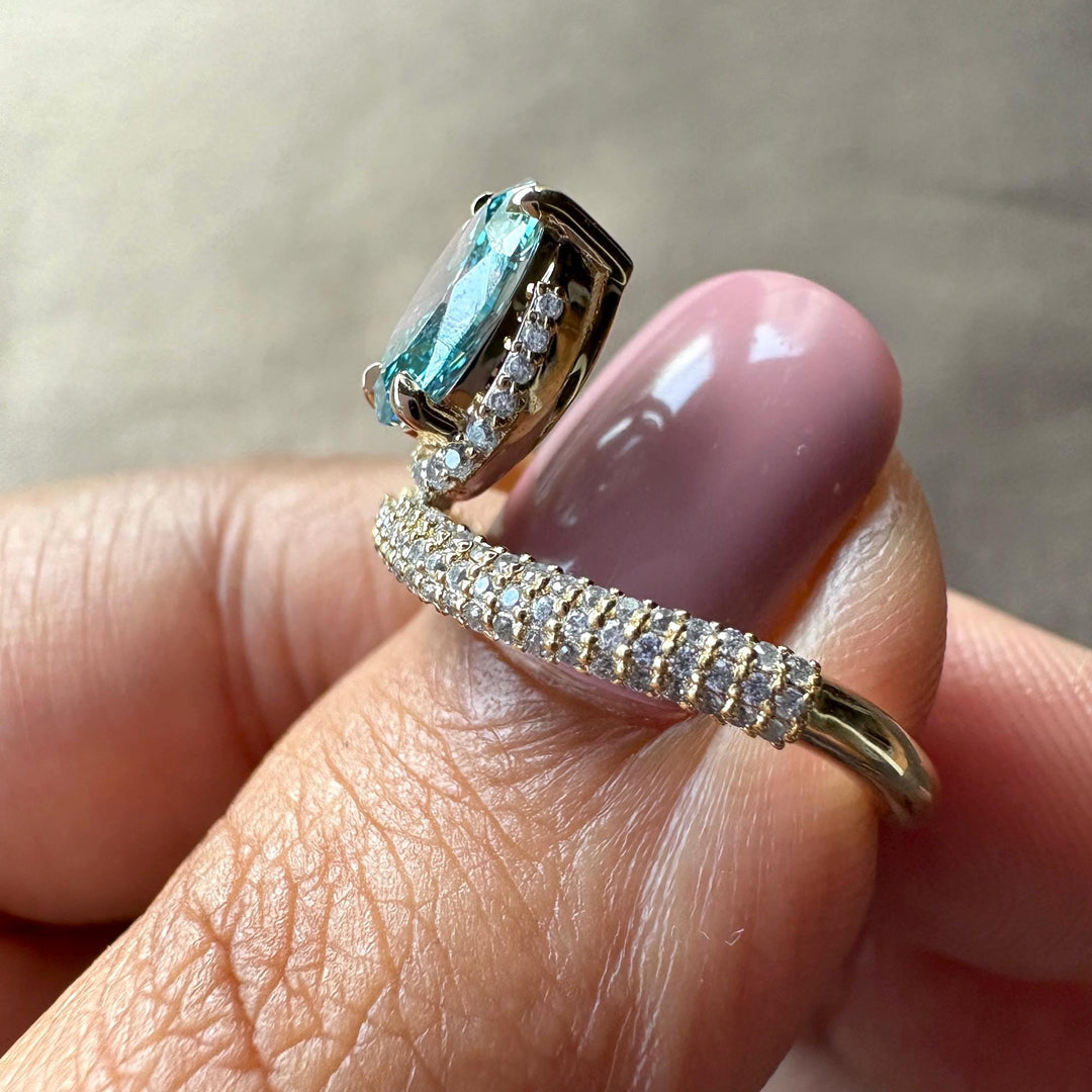 1.50 carat diamond, lab created blue diamond, oval halo ring, ethical engagement ring, blue oval diamond.