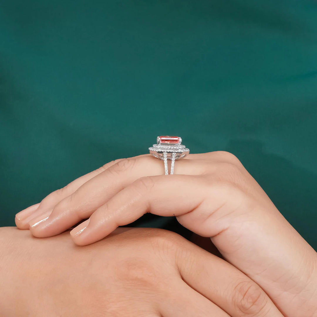 pink diamond halo engagement ring
