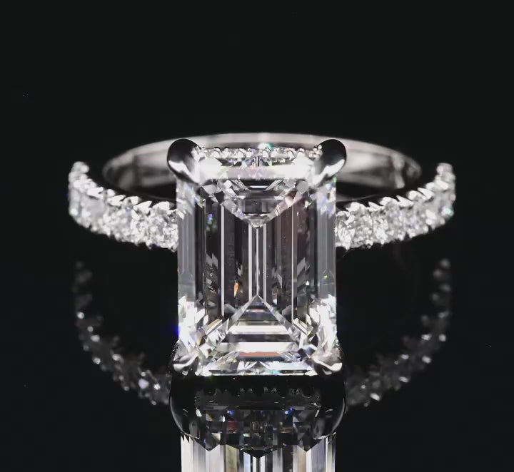 1.50ct-2.50ct Emerald Cut Lab Grown Hidden Halo Diamond Engagement Ring