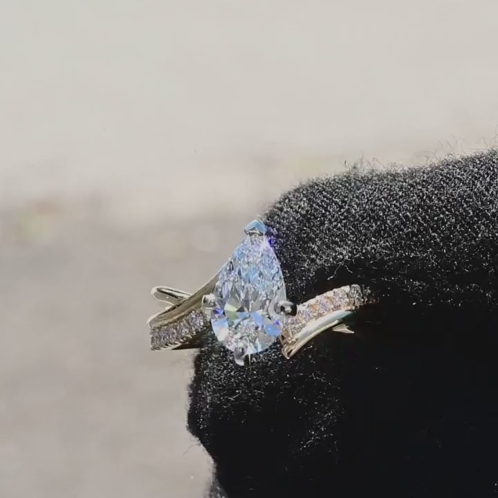 1.0ct-2.0ct Pear Cut Lab Grown Bypass Diamond Engagement Ring