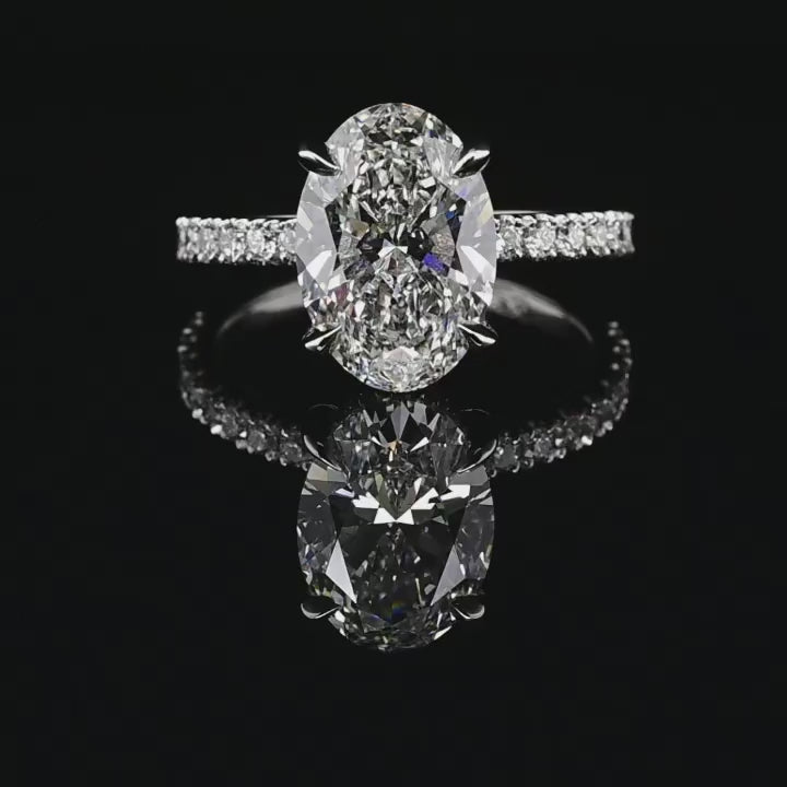 2.50ct-3.50ct Oval Cut Hidden Halo Lab Grown Diamond Engagement Ring