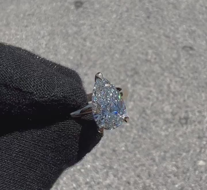 2.0ct-3.0ct Pear Cut Lab Grown Solitaire Diamond Engagement Ring