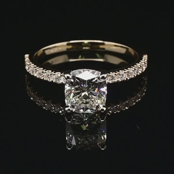 1.0ct-2.0ct Cushion Cut Pave Lab Grown Diamond Engagement Ring