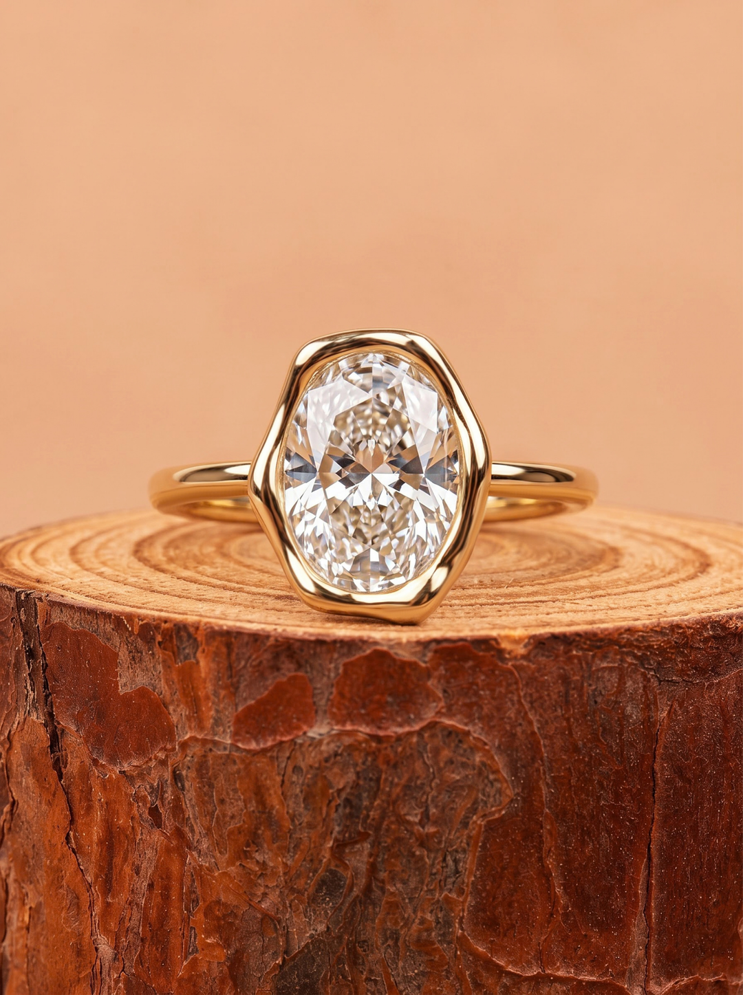 1.0-3.0 CT Oval Lab Grown Diamond Sculpted Bezel Engagement Ring