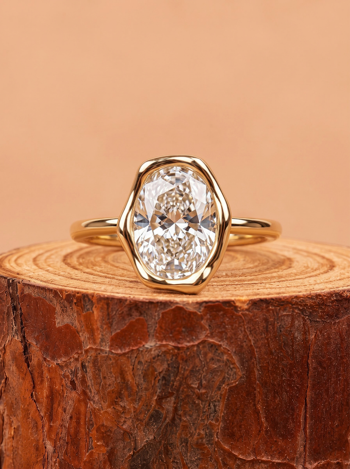 1.0-3.0 CT Oval Lab Grown Diamond Sculpted Bezel Engagement Ring