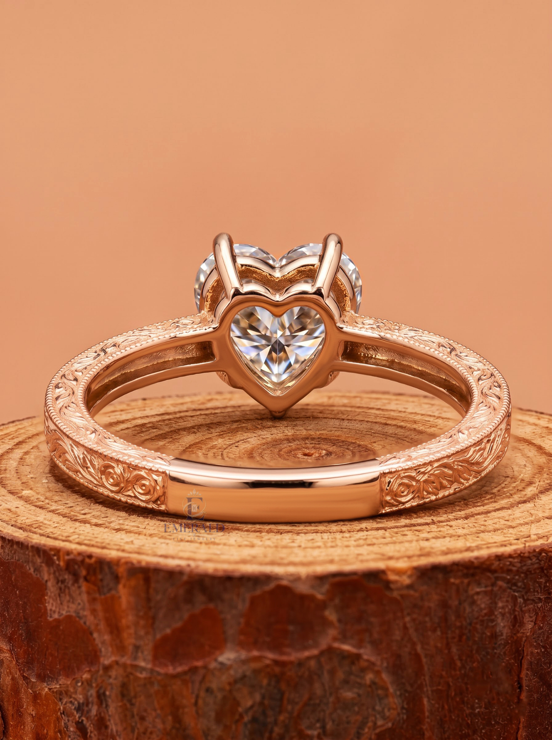 2.0CT Heart Lab Grown Diamond Vintage Floral Engraved Engagement Ring