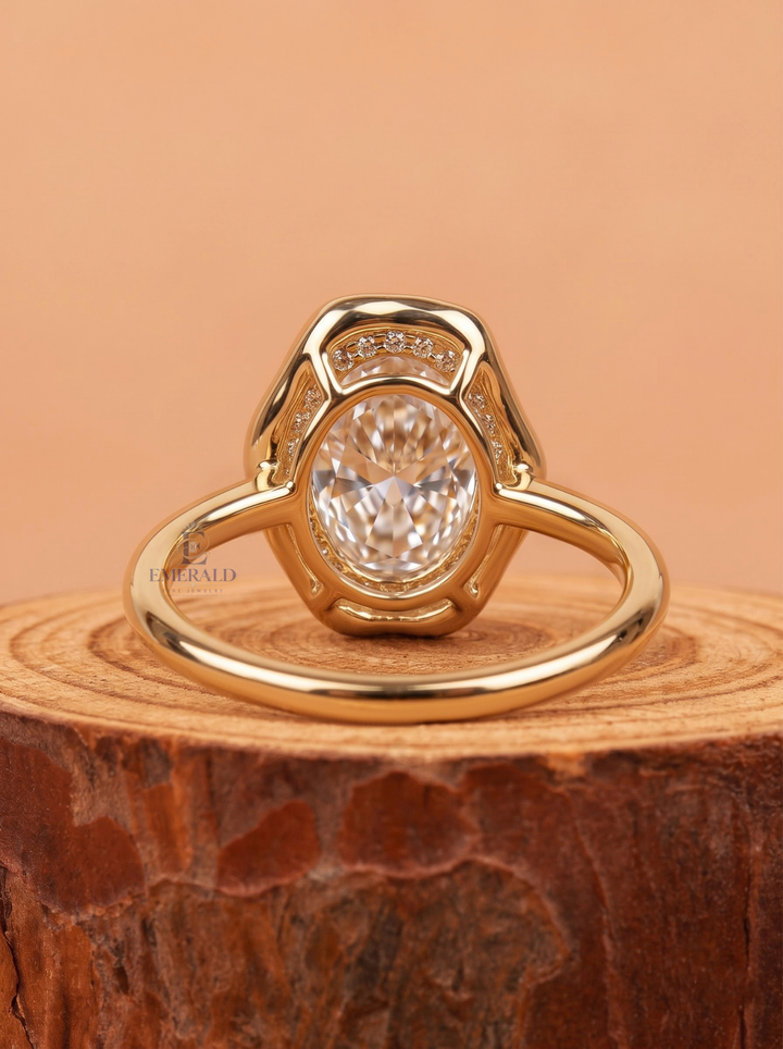 1.0-3.0 CT Oval Lab Grown Diamond Sculpted Bezel Engagement Ring