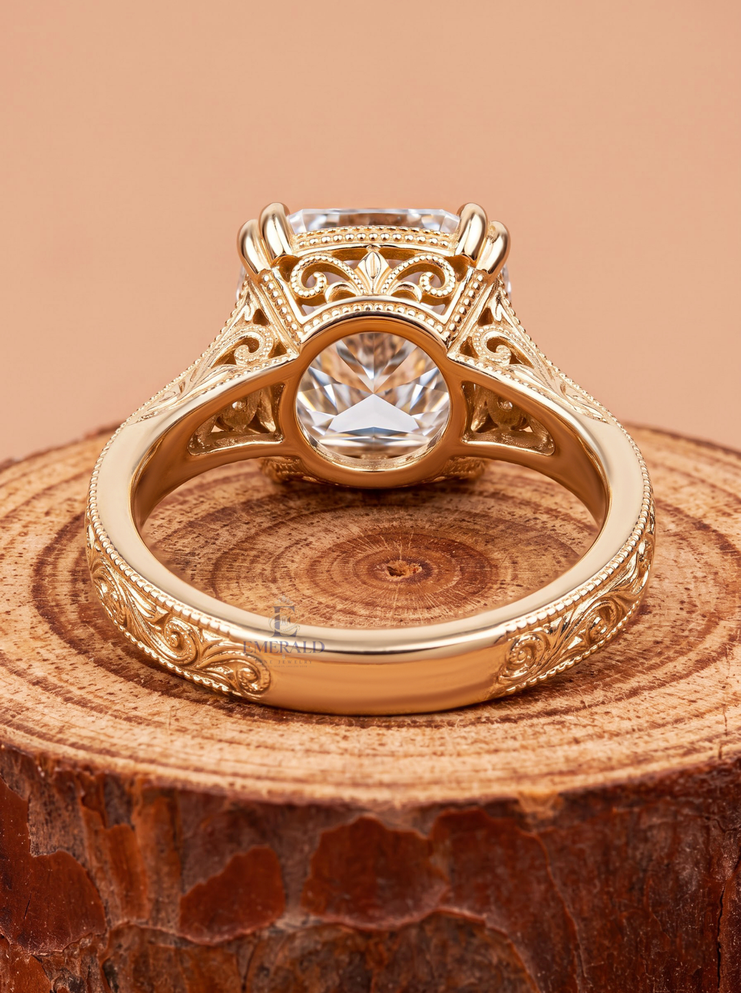 3.0CT Cushion Cut Lab Grown Diamond Vintage Scroll Engraved Milgrain Engagement Ring