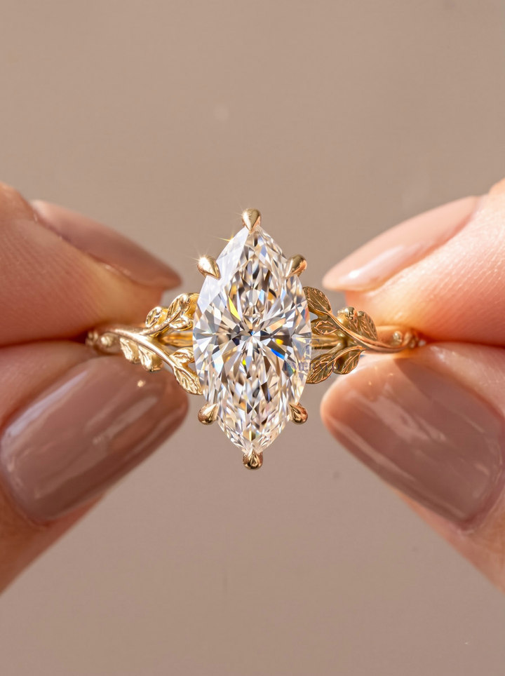 1.0CT to 3.0CT Marquise Lab Grown Diamond Vintage Leaf Vine Engagement Ring