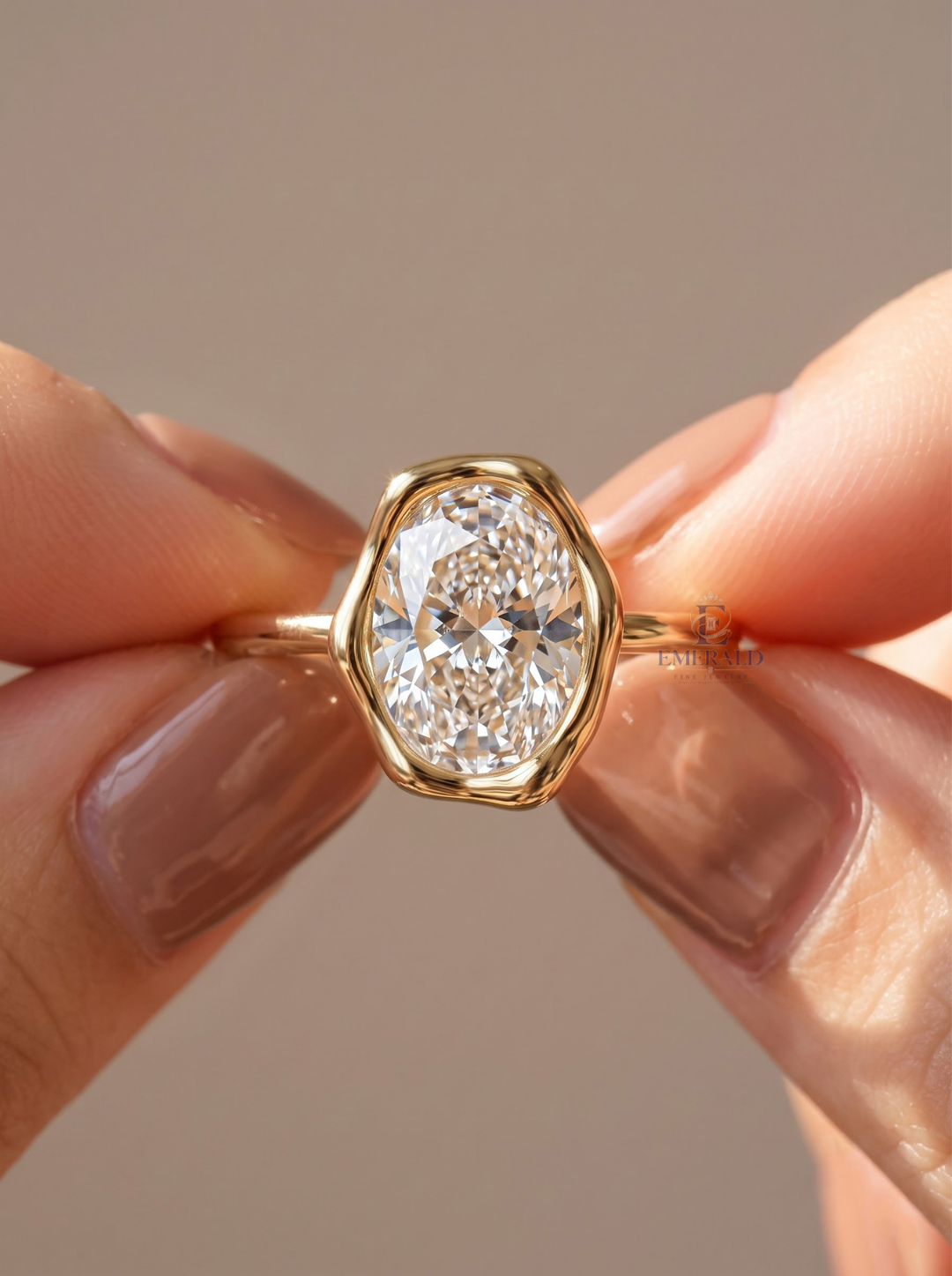 1.0-3.0 CT Oval Lab Grown Diamond Sculpted Bezel Engagement Ring