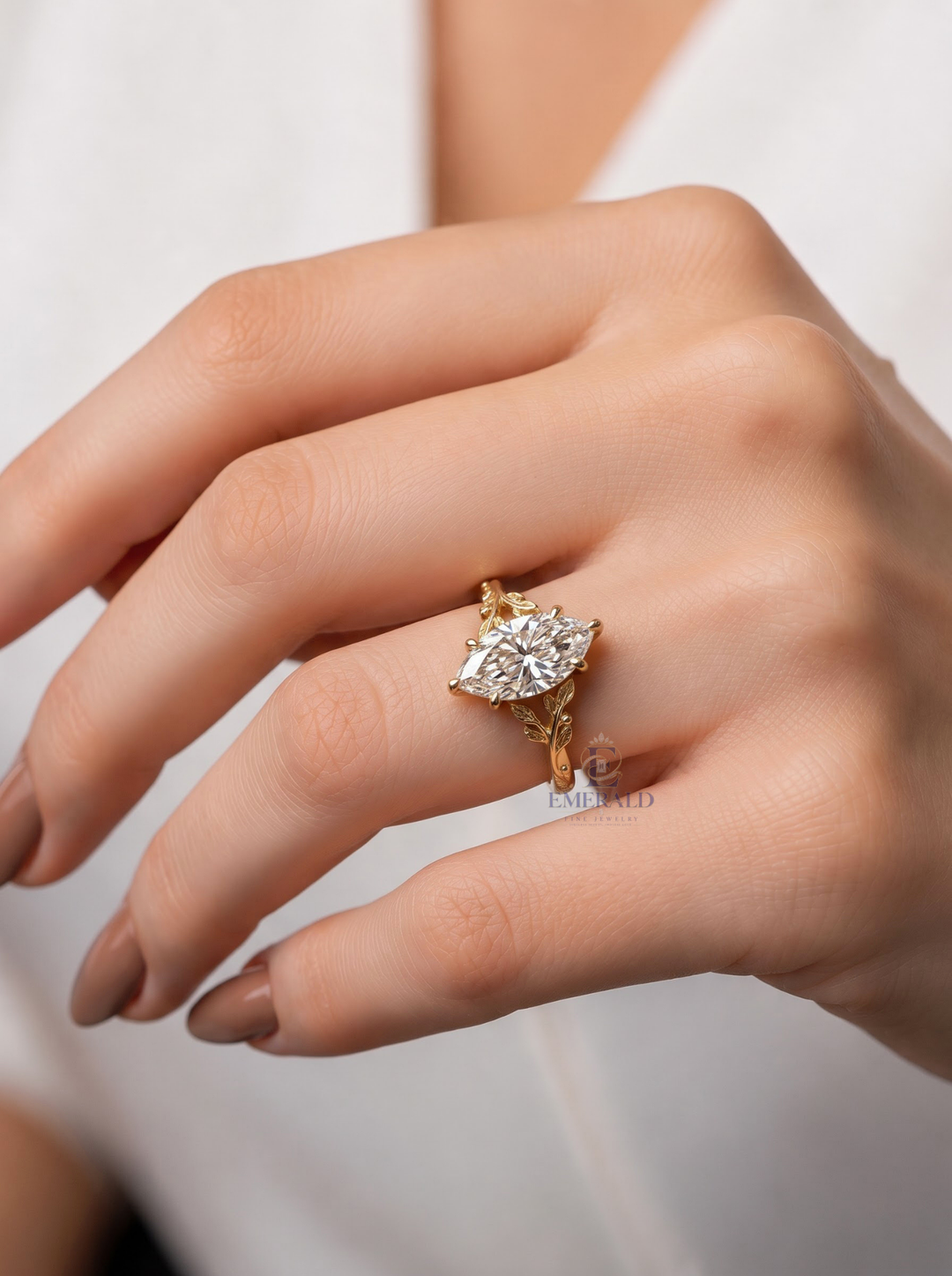 1.0CT to 3.0CT Marquise Lab Grown Diamond Vintage Leaf Vine Engagement Ring