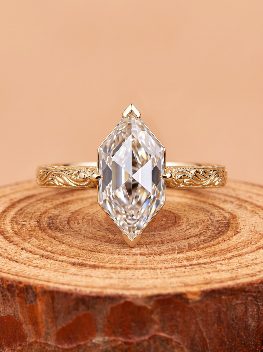 1.0CT to 3.0CT Elongated Hexagon Rose Cut Lab Grown Diamond Vintage Filigree Engagement Ring
