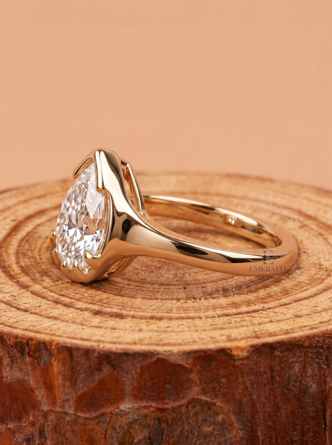 1.0CT to 3.0CT Pear Lab Grown Diamond Unique Sculptural Bezel Set Engagement Ring