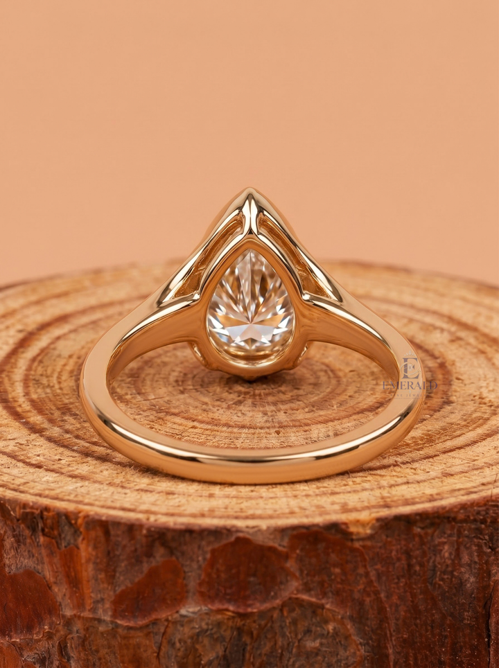1.0CT to 3.0CT Pear Lab Grown Diamond Unique Sculptural Bezel Set Engagement Ring