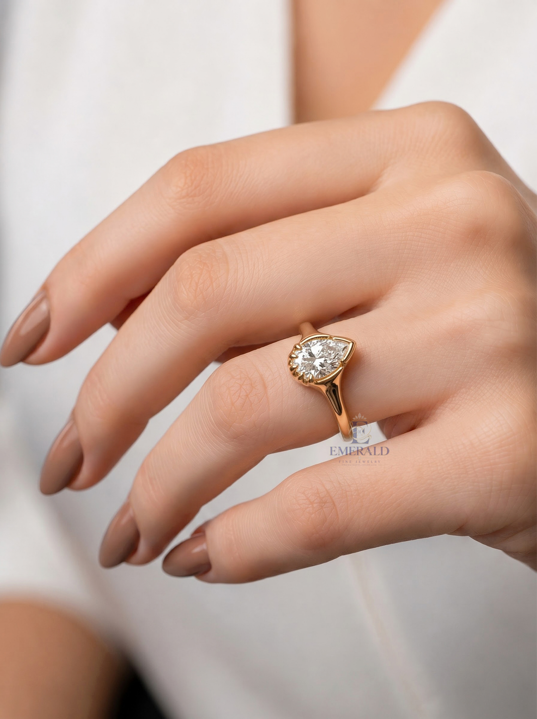1.0CT to 3.0CT Pear Lab Grown Diamond Unique Sculptural Bezel Set Engagement Ring