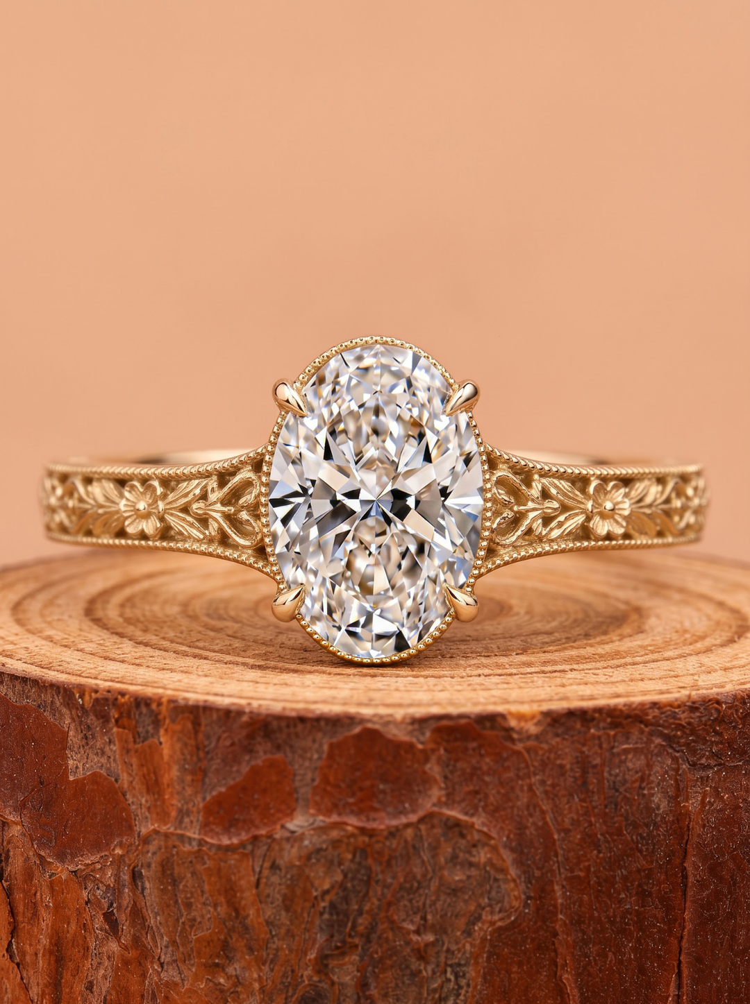 1.0CT to 3.0CT Oval Lab Grown Diamond Vintage Floral Filigree Engagement Ring