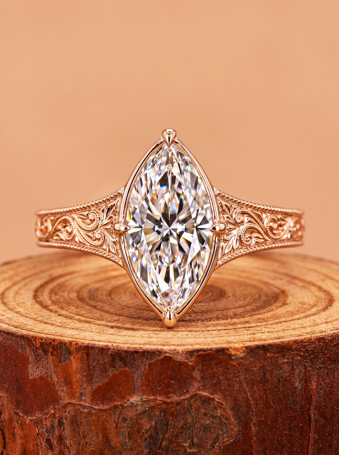 2.0CT to 3.0CT Marquise Cut Lab Grown Diamond Vintage Bezel Set Milgrain Engagement Ring