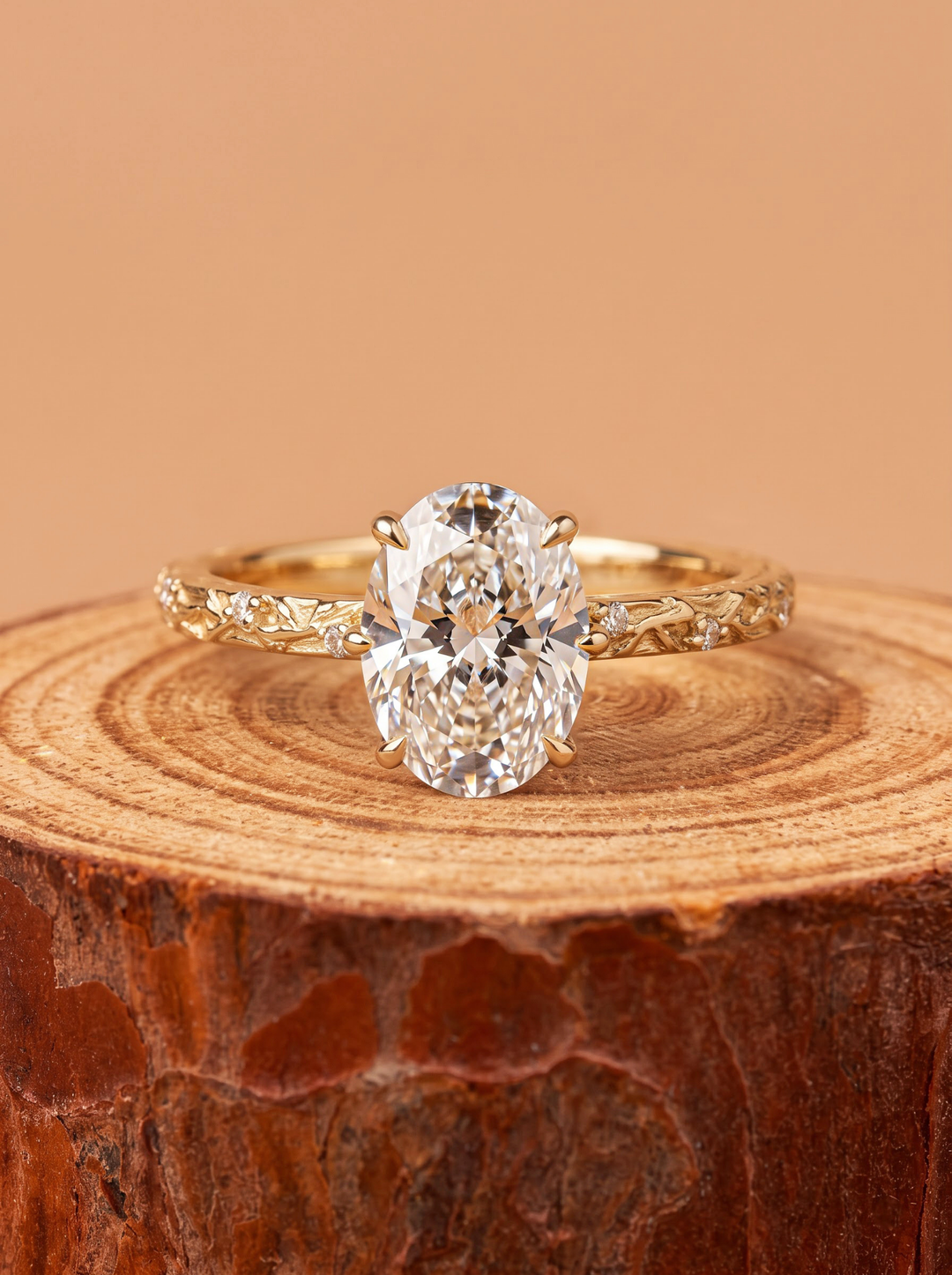 2.0CT Oval Cut Lab Grown Diamond Vintage Twig Textured Engagement Ring