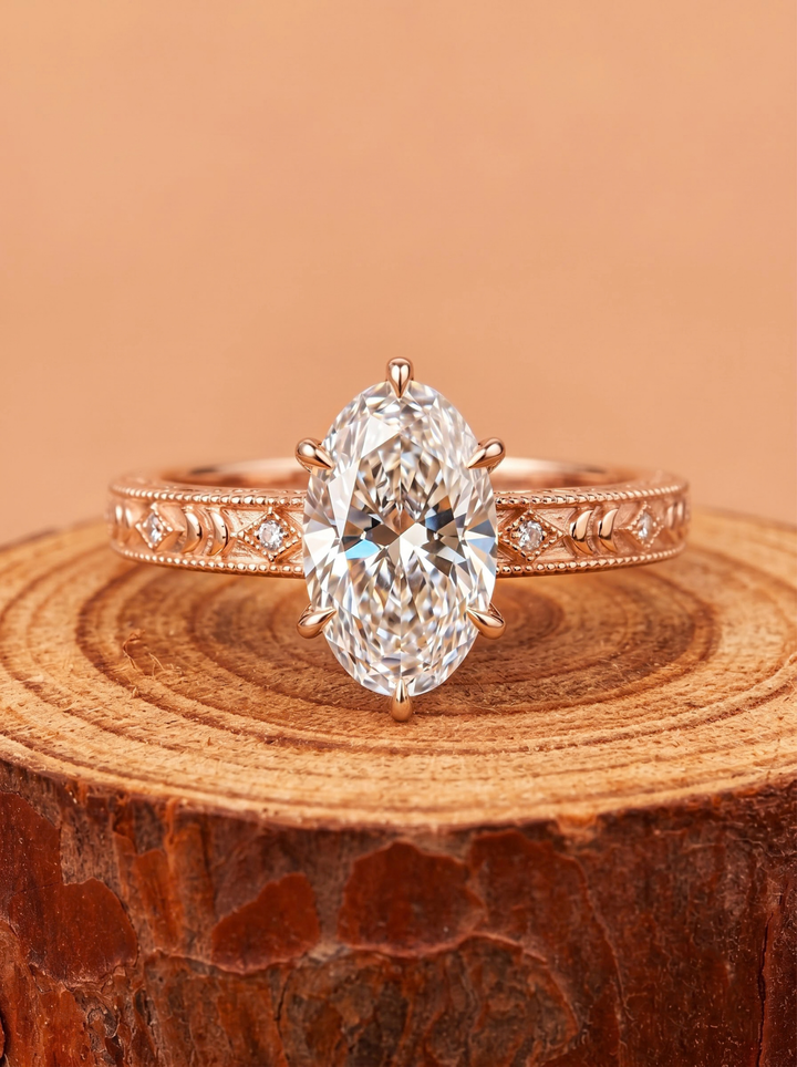1.0CT to 3.0CT Oval Lab Grown Diamond Vintage Milgrain Engraved Engagement Ring For Her