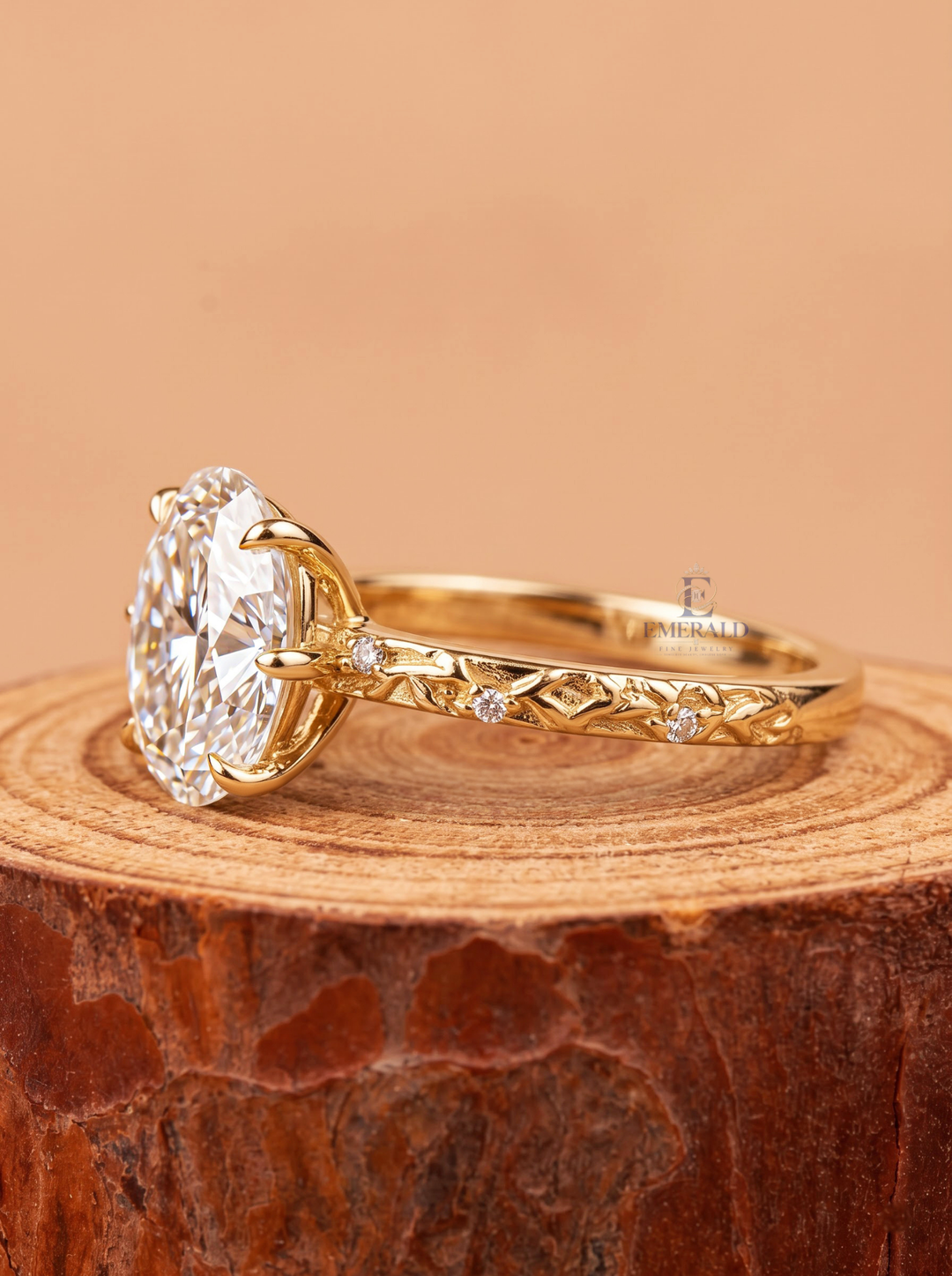 2.0CT Oval Cut Lab Grown Diamond Vintage Twig Textured Engagement Ring