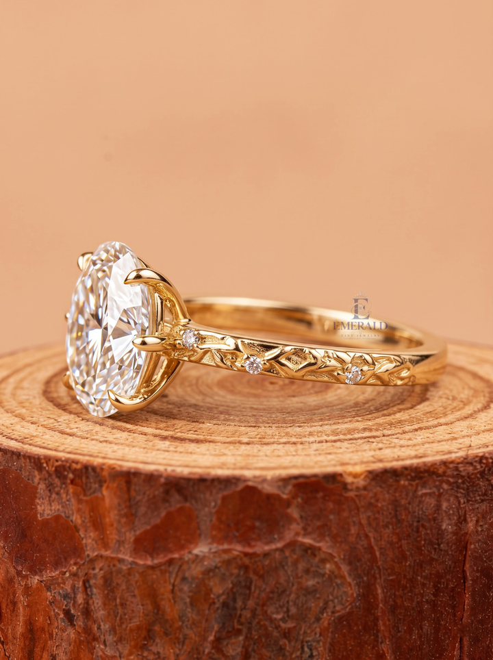 2.0CT Oval Cut Lab Grown Diamond Vintage Twig Textured Engagement Ring