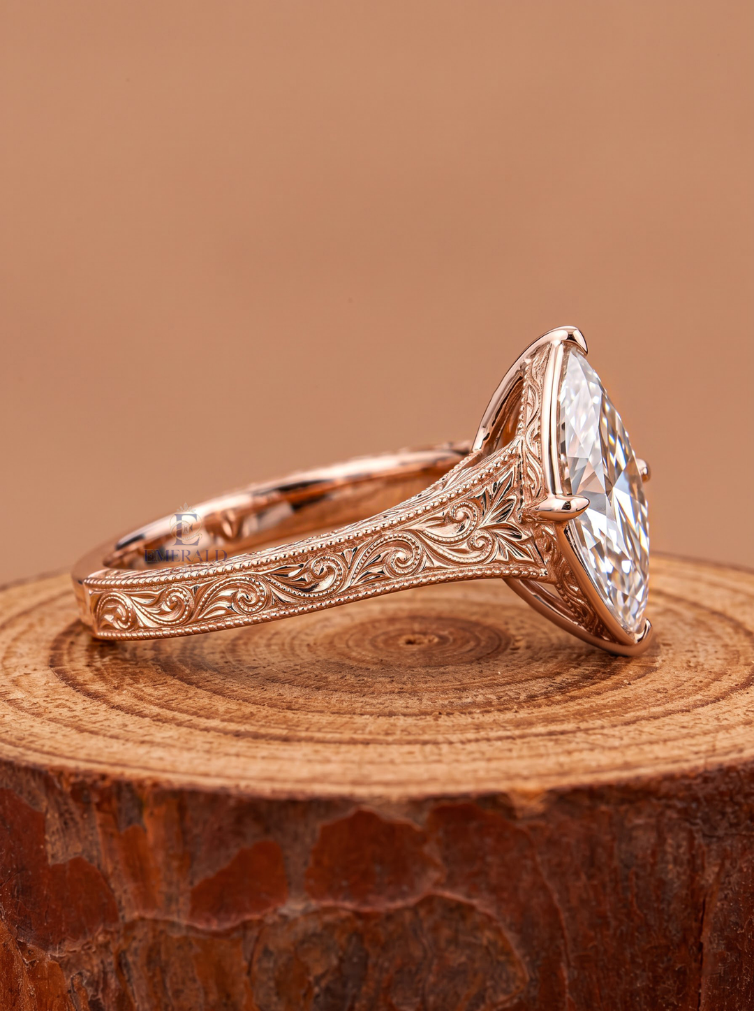 2.0CT to 3.0CT Marquise Cut Lab Grown Diamond Vintage Bezel Set Milgrain Engagement Ring