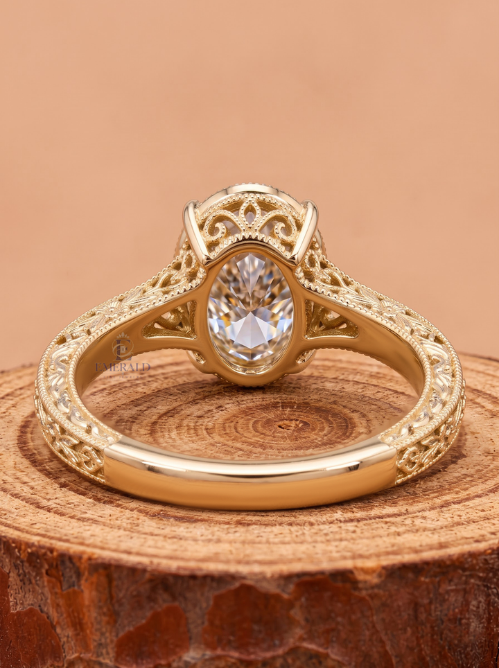 1.0CT to 3.0CT Oval Lab Grown Diamond Vintage Floral Filigree Engagement Ring