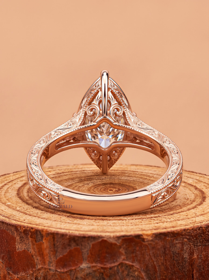 2.0CT to 3.0CT Marquise Cut Lab Grown Diamond Vintage Bezel Set Milgrain Engagement Ring