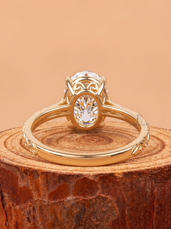 2.0CT Oval Cut Lab Grown Diamond Vintage Twig Textured Engagement Ring