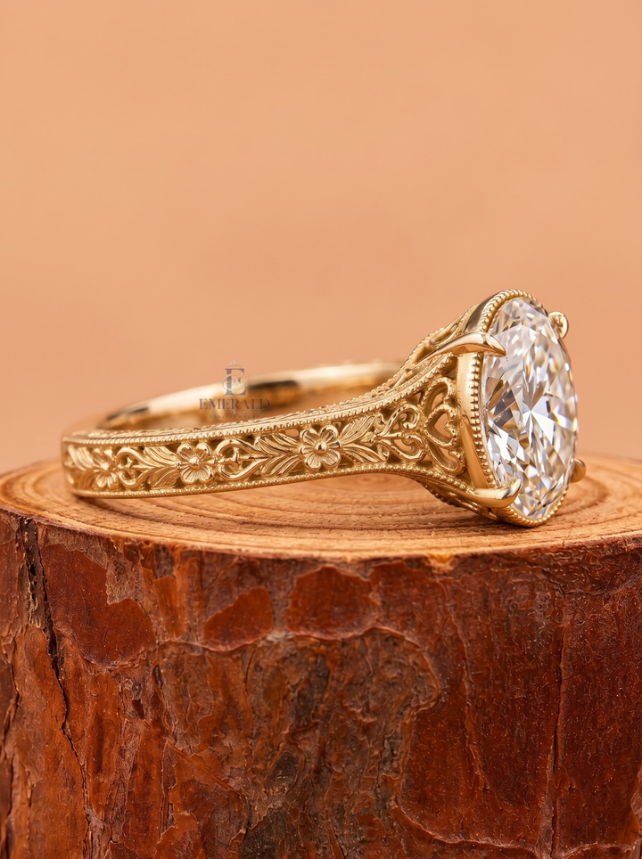 1.0CT to 3.0CT Oval Lab Grown Diamond Vintage Floral Filigree Engagement Ring