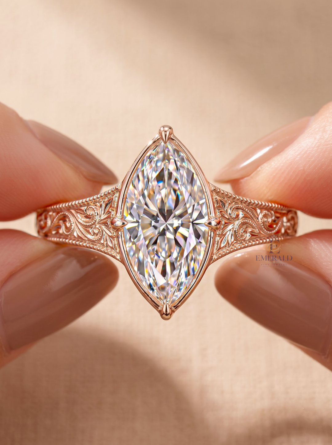 2.0CT to 3.0CT Marquise Cut Lab Grown Diamond Vintage Bezel Set Milgrain Engagement Ring