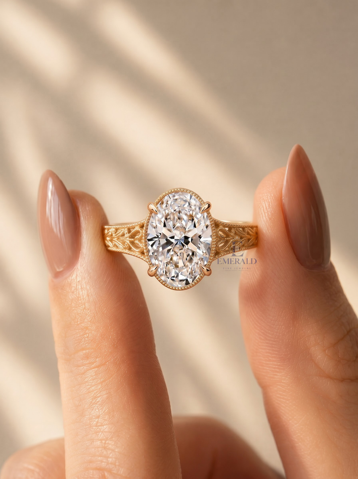 1.0CT to 3.0CT Oval Lab Grown Diamond Vintage Floral Filigree Engagement Ring