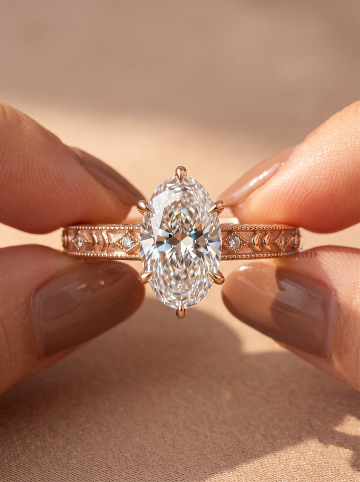 1.0CT to 3.0CT Oval Lab Grown Diamond Vintage Milgrain Engraved Engagement Ring For Her