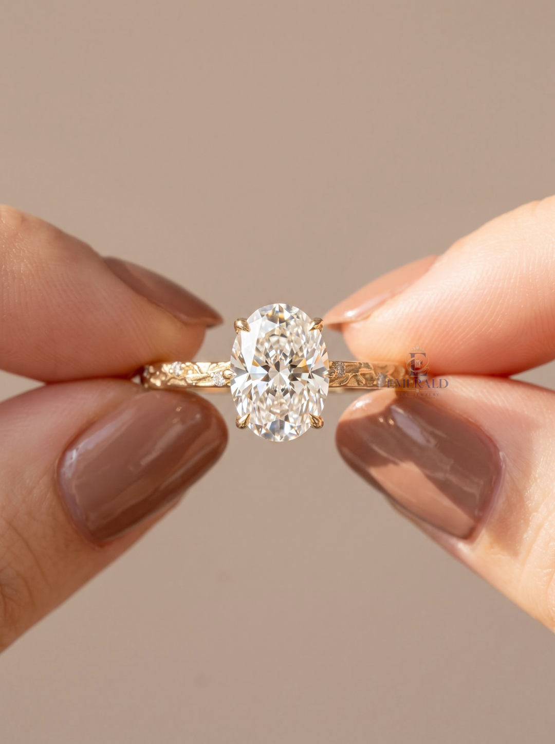 2.0CT Oval Cut Lab Grown Diamond Vintage Twig Textured Engagement Ring