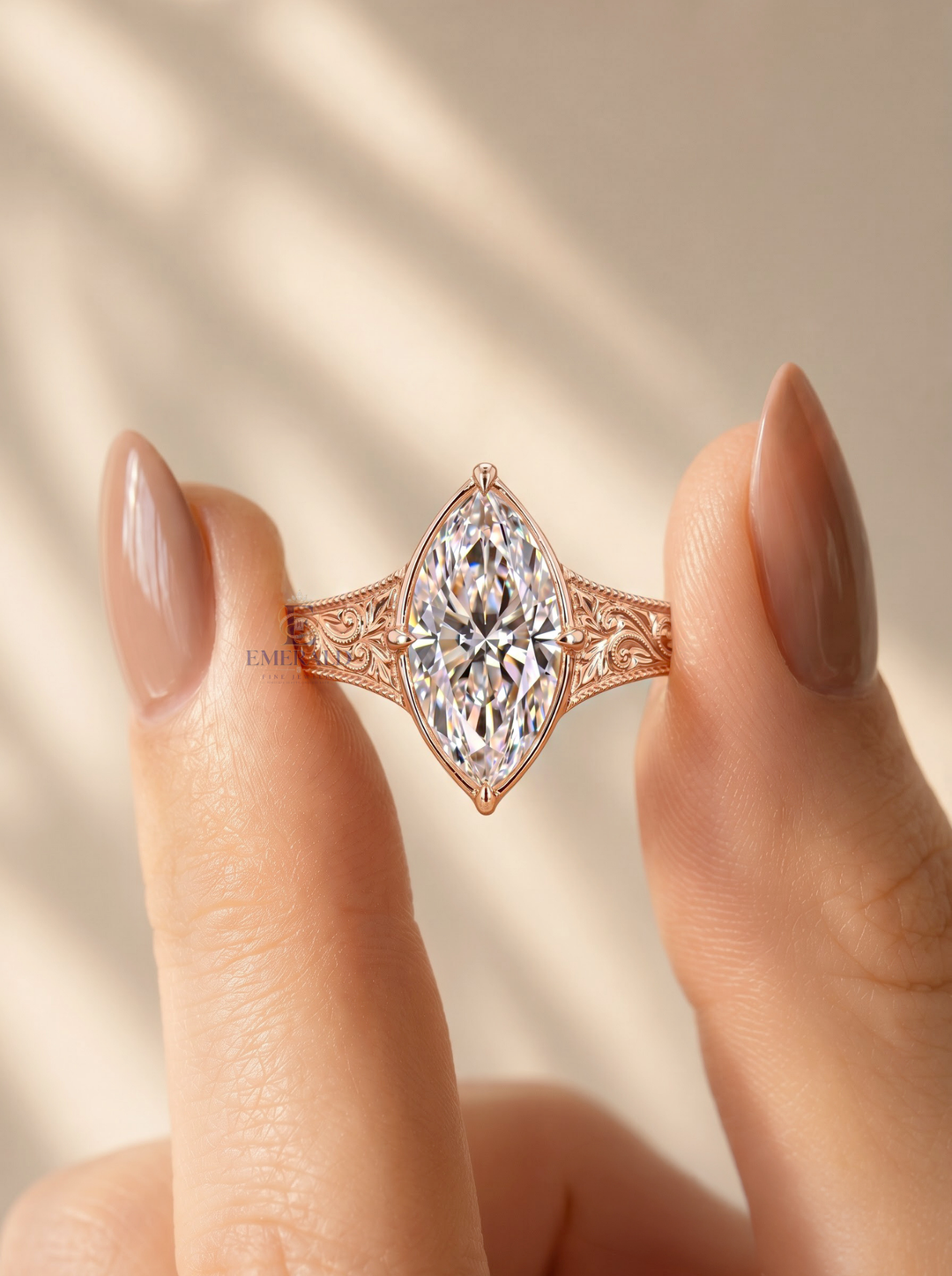 2.0CT to 3.0CT Marquise Cut Lab Grown Diamond Vintage Bezel Set Milgrain Engagement Ring