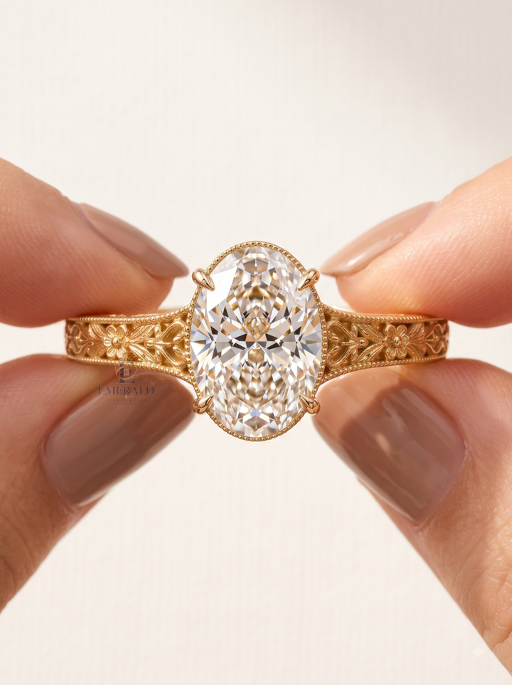 1.0CT to 3.0CT Oval Lab Grown Diamond Vintage Floral Filigree Engagement Ring