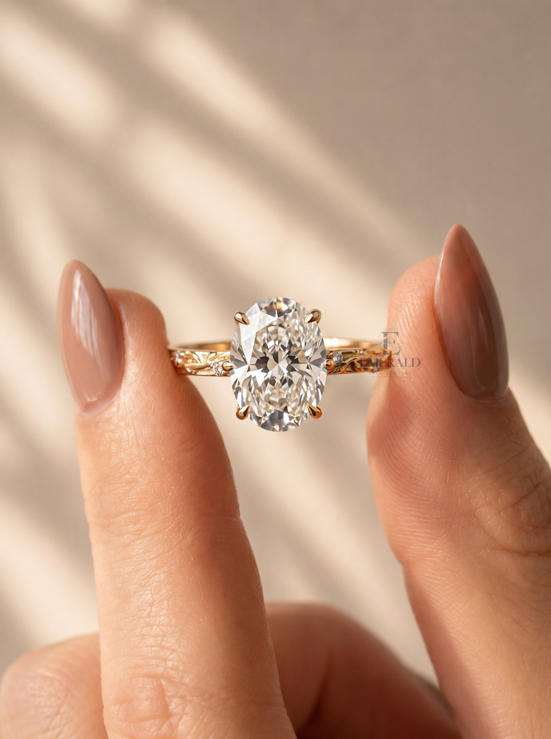 2.0CT Oval Cut Lab Grown Diamond Vintage Twig Textured Engagement Ring