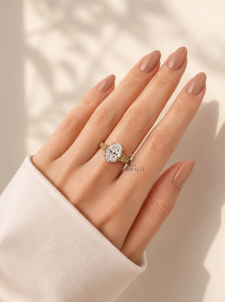 1.0CT to 3.0CT Oval Lab Grown Diamond Vintage Floral Filigree Engagement Ring